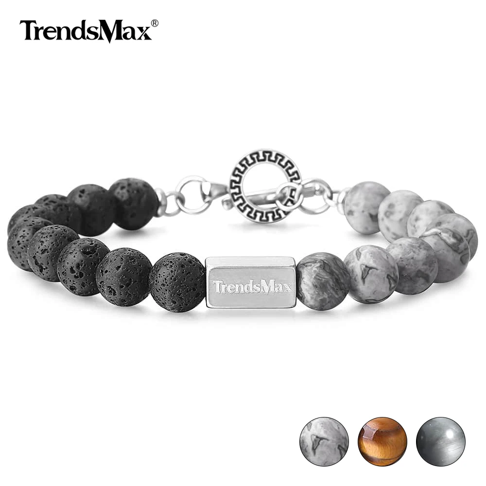 Натуральный браслет с лавовым камнем мужские Мальчики драгоценные камни Бусы из
