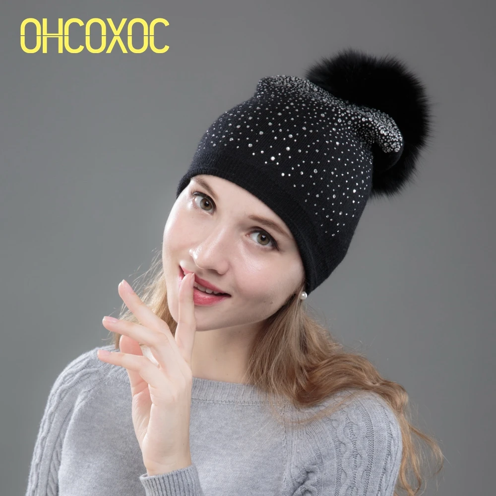 Женские шерстяные зимние шапки с кристаллами высокого качества! Зимняя