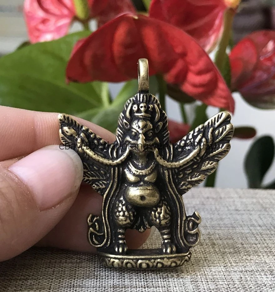 Китайский буддийский из бронзы латунь Garuda Dhwaja птица амулет Статуэтка