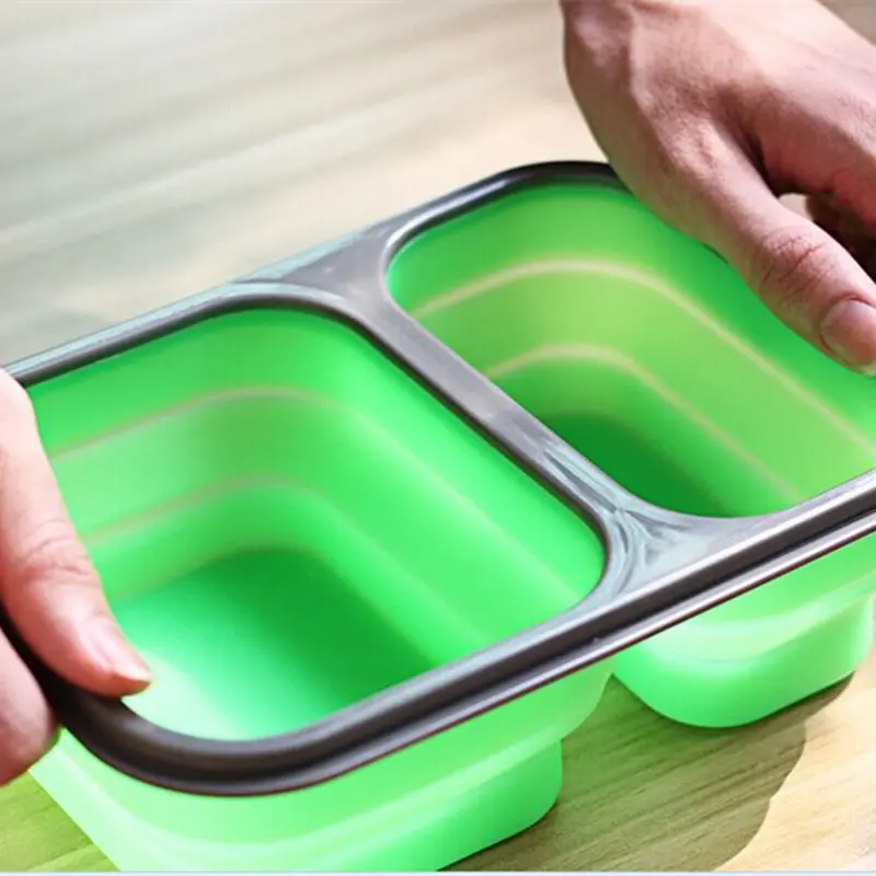 Складной контейнер для обеда лучший Bento силиконовый Ланчбокс с двумя отделениями