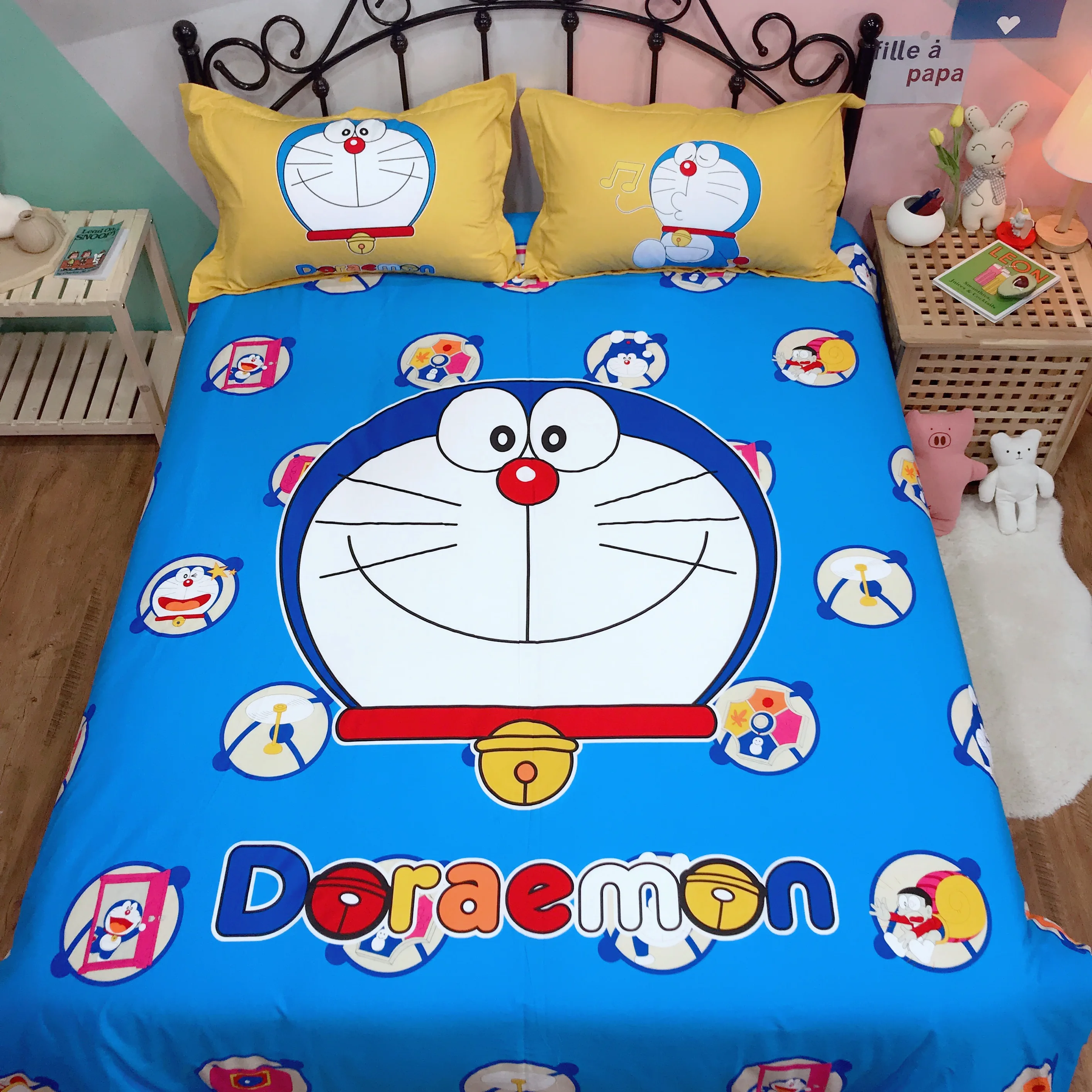 Комплект постельного белья с рисунком Doraemon для мальчиков 100% хлопковое стеганное