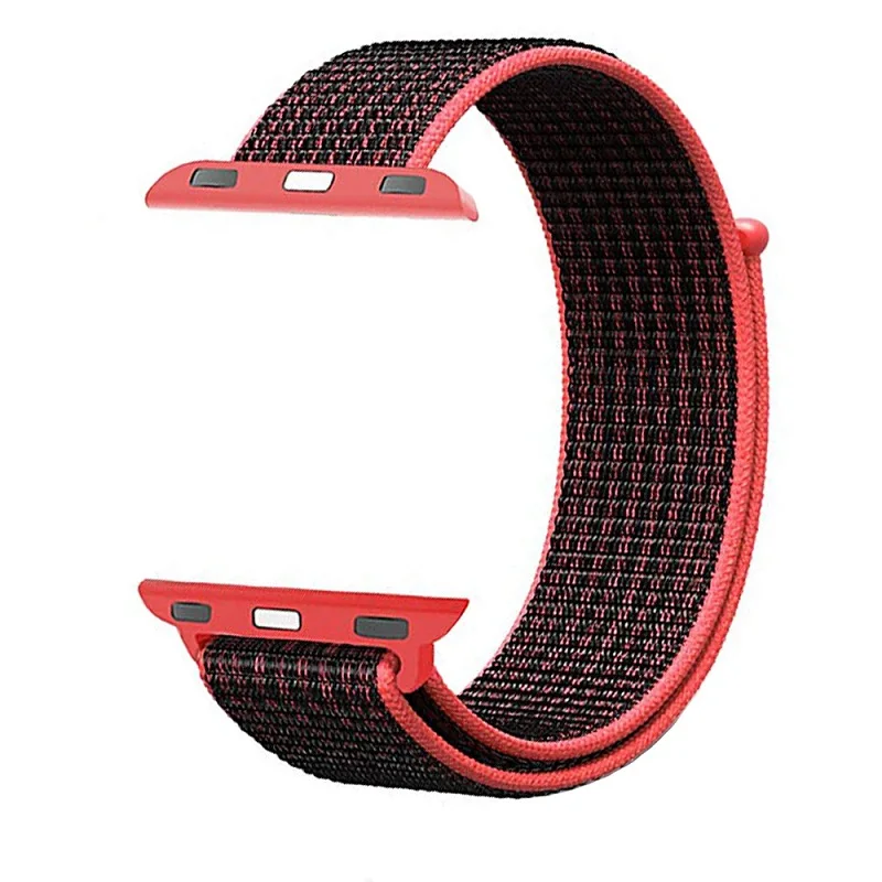 Red Black Ремешок для Apple Watch, 38 мм, 42 мм, легкая регулировка, нейлоновый ремешок на липучке для браслетов Apple Watch, ремешок 4, 5, 40 мм, 44 мм - Цвет ремешка: Red Black
