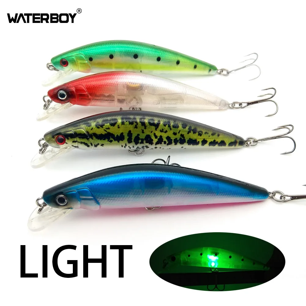 WATERBOY 11cm 20g Flashing LED Light Pencil Fishing Lure Treble Hook Electronic Luminous Fish Lamp Bait Stickbait Factory Price