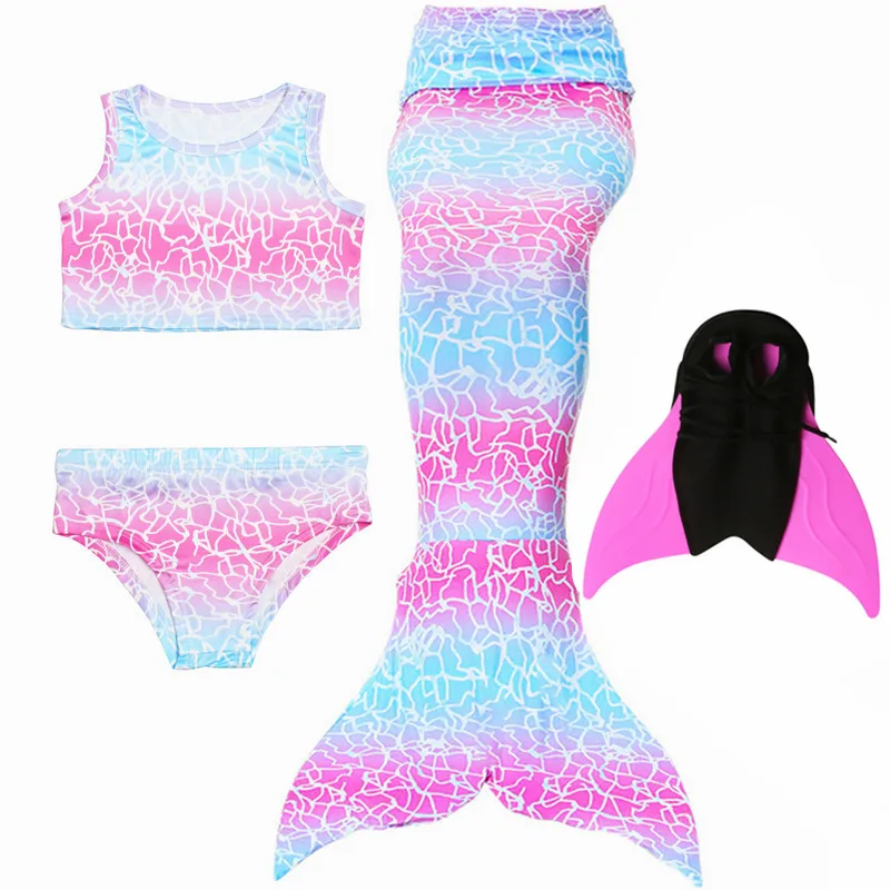 4pcs as picture show Детский купальный костюм-бикини для девочек, купальный костюм с хвостом русалки для костюмированной вечеринки, детский купальный костюм с хвостом русалки - Цвет: 4pcs as picture show