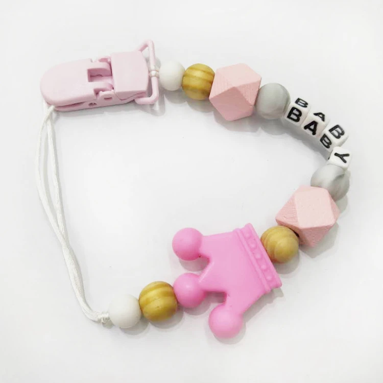 Pink Натуральный Деревянный успокаивающий зажим DIY пустышка держатель BPA бесплатно пустышка цепи для ребенка Персонализированные цепи для детей соски и игрушки - Цвет: Pink