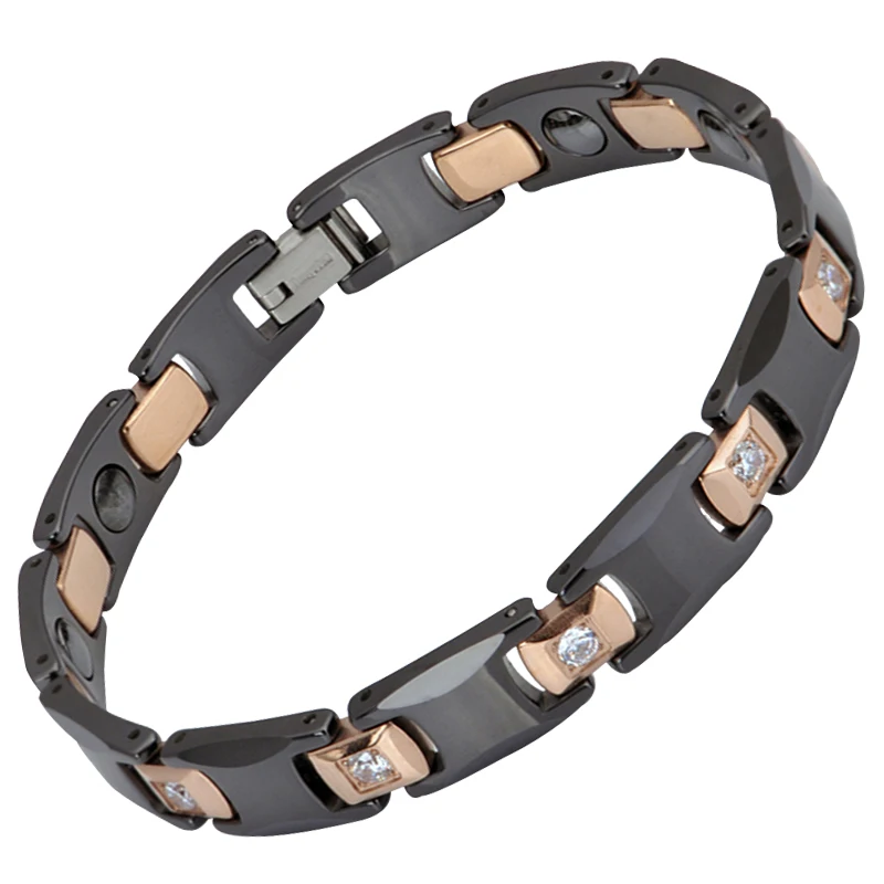 Hottime Black Negative Ion Ceramic Rose Golden Healthy Magnetic Bracelet Bangle Bio Elements Germanium Bracelets Couple Jewelry|germanium