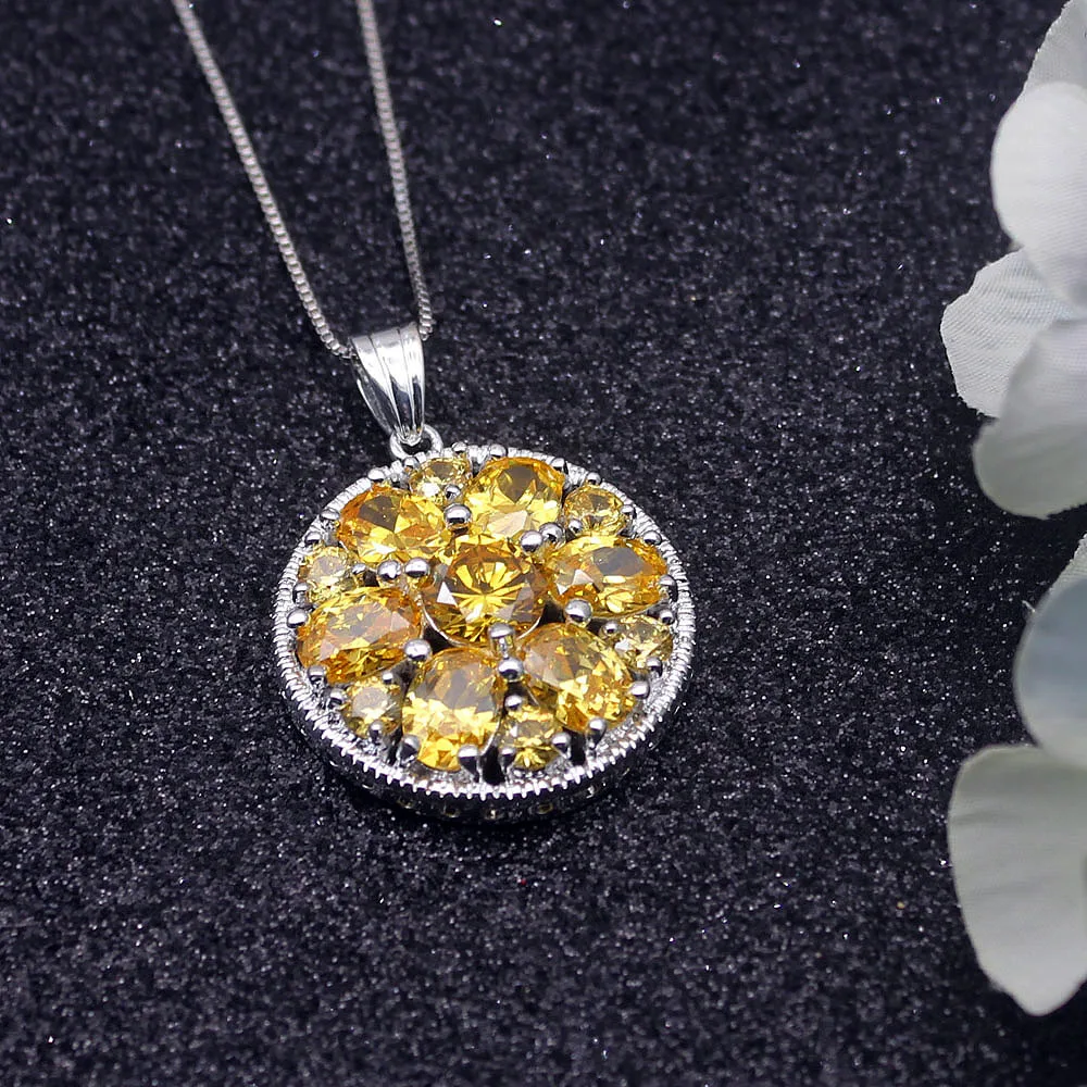

Hermosa Multi Stone Glowing YellowCitrine Silver Color For Women Charms Pendant Chain Necklace 20 Inch