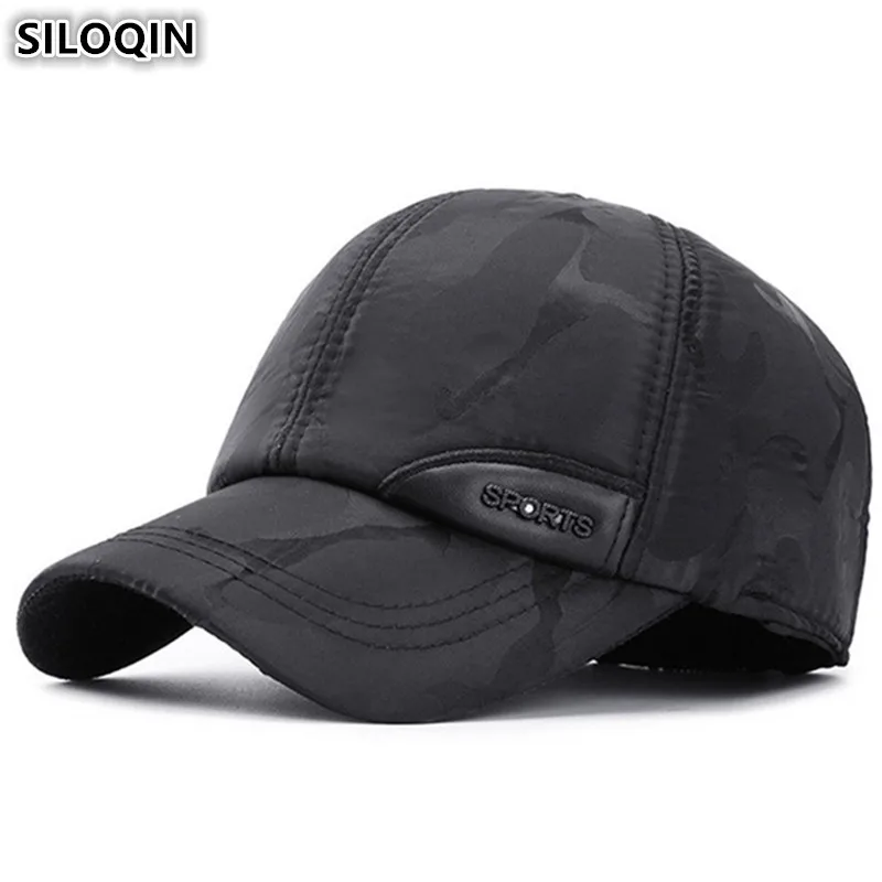 SILOQIN Мужская зимняя теплая зимне наушники шапка из толстого хлопка Бейсболка s регулируемый размер головы брендовая Кепка Bone Snapback Кепка для мужчин новинка