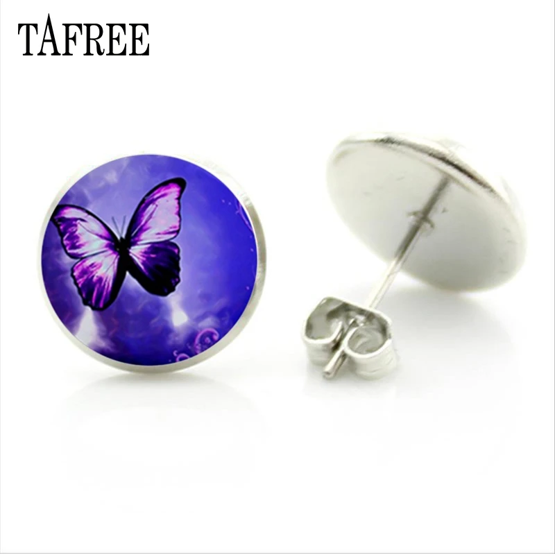 TAFREE Весенние фиолетовые серьги в форме бабочки серебряного цвета красивые для