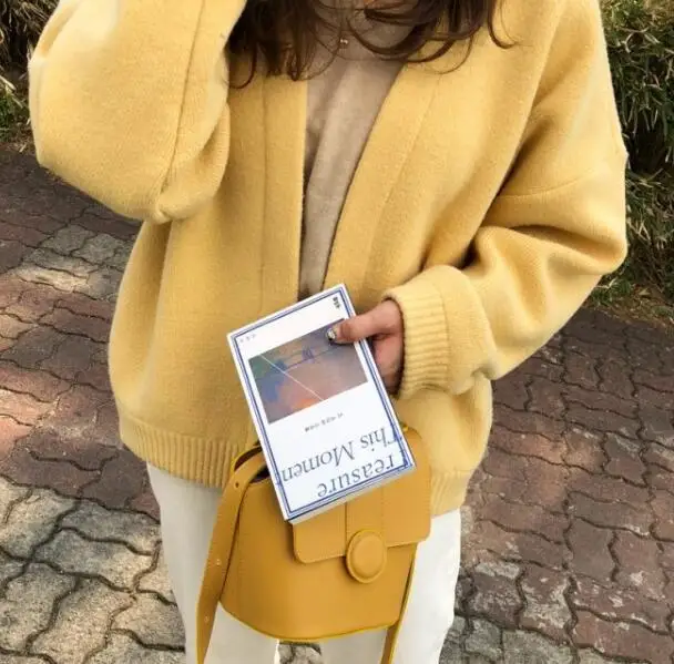 YELLOW Женские осенние зимние свитера, пальто, желтые вязаные пальто-кардиган, свободная верхняя одежда, элегантная Длинная шерстяная одежда, Женское пальто - Цвет: YELLOW