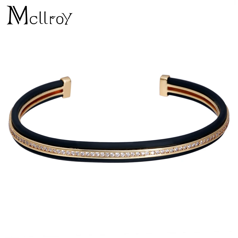Mcllroy Роскошные бренды мужские браслеты Pave Setting Black CZ & Fashion открытые манжеты Pulseiras