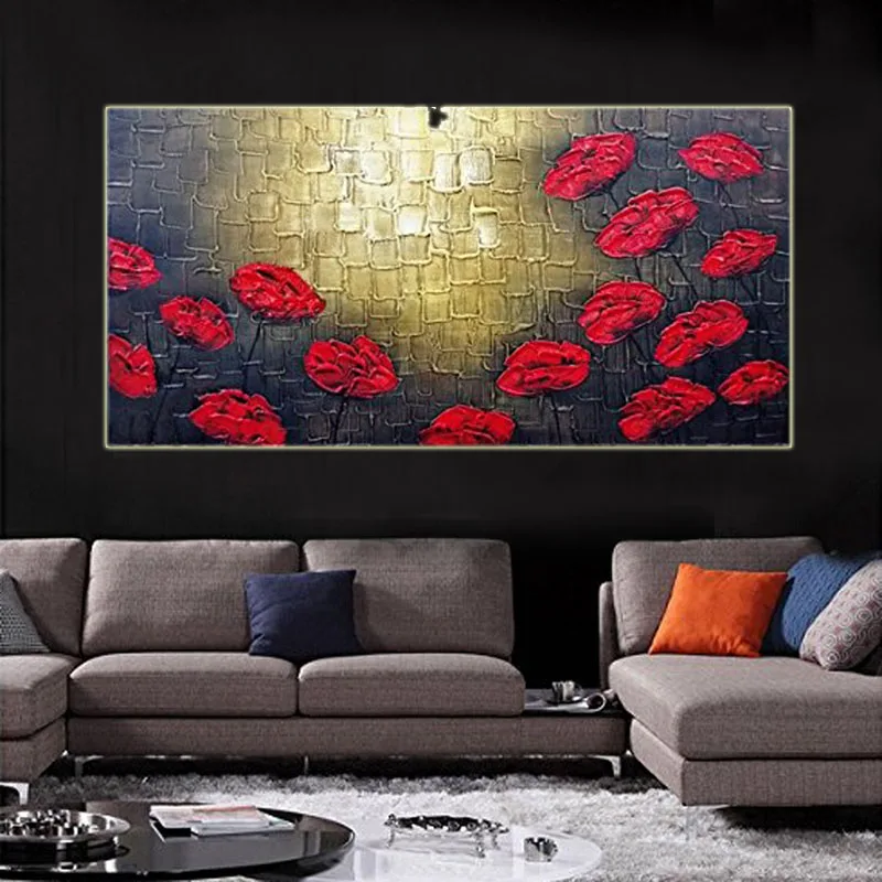 Большие современные красные цветы 100% ручная роспись без рамки абстрактные