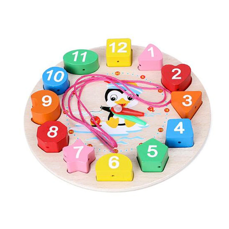 Мультяшные животные Обучающие Монтессори Деревянные Бусины цифровые часы Пазлы