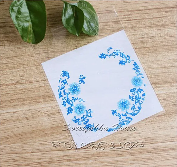 

Free shipping Chinese blue and white porcelain decoration cookie bag candy macaron packing bags gift package favors supply