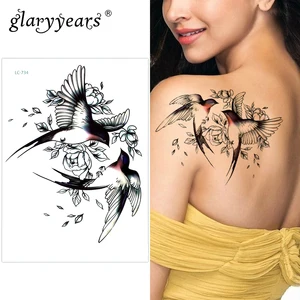 Яркие годы немного большая рука временные татуировки наклейки Воробей поддельные тату рукав флеш-тату водонепроницаемые боди-арт женские LC-734