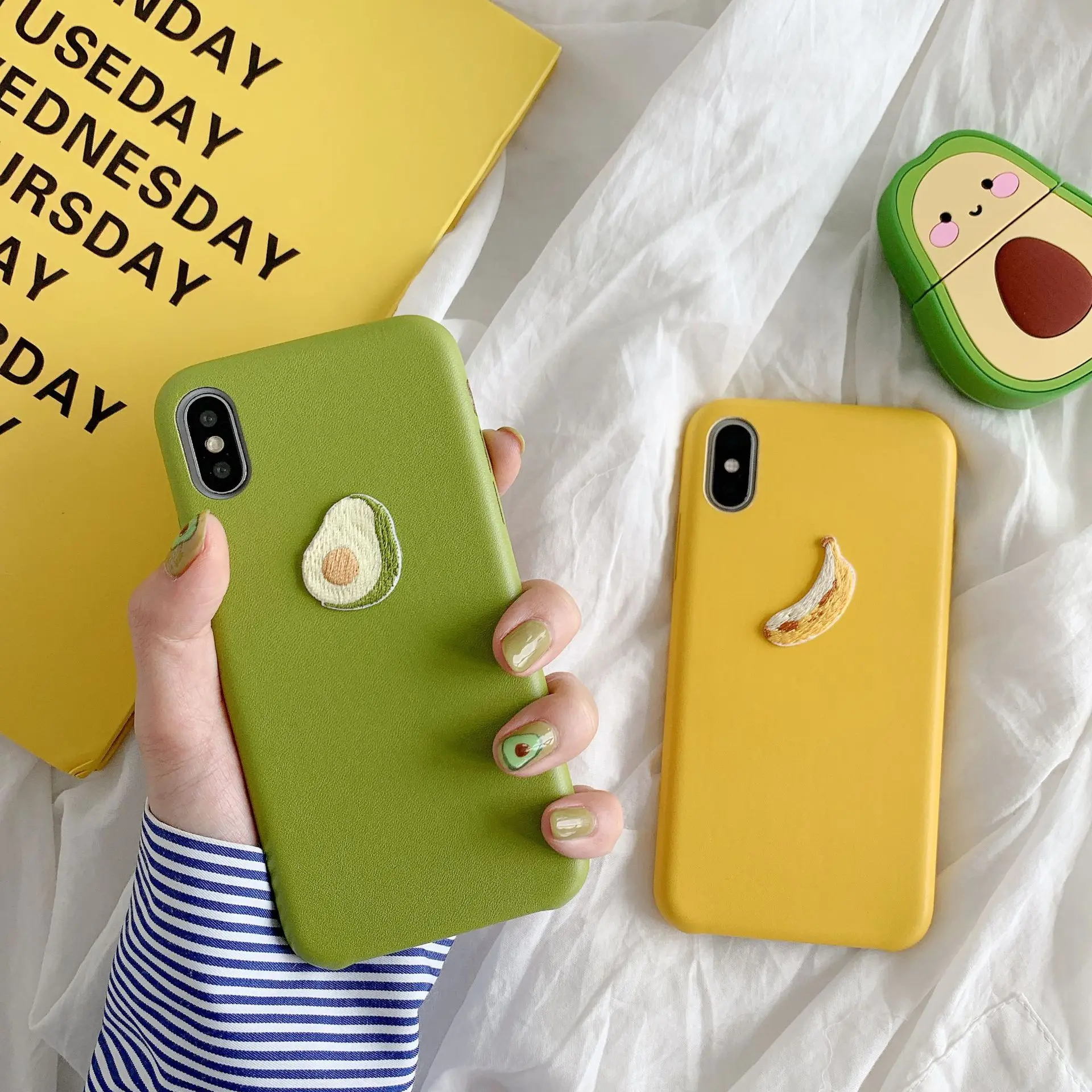 3D рельефный милый чехол для телефона с фруктовым авокадо бананом iPhone 7 Puls 6 6S 8 X Xr