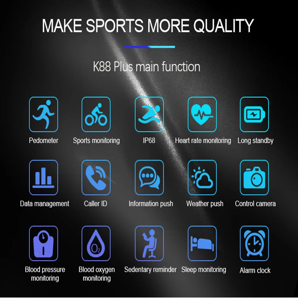 Смарт браслет K88 плюс IP68 крови Давление сердечного ритма K88Plus Фитнес трекер для IOS