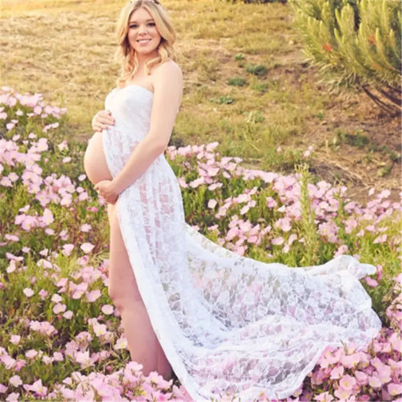 New Women Pregnant Maternity Clothing Dress Off Sleeve Lace Long Maxi For Photography Props Shoot |
