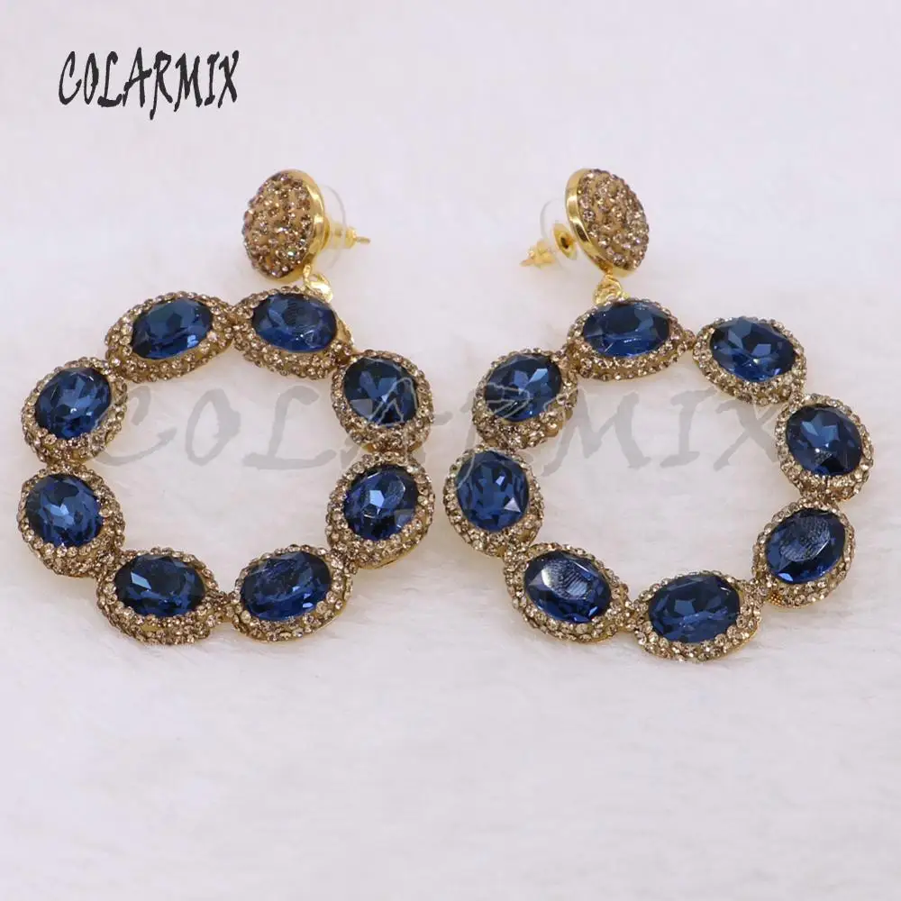 Fashion big jewelry flower earrings pave rhinestone Mix color crystal earrings gift for lady natural stone earrings