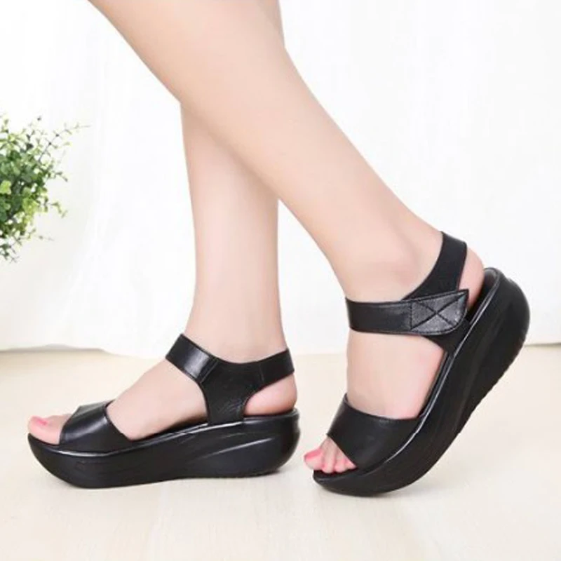 BEYARNENew 2019 Summer flip flops women Platform Sandals Women's Wedges genuine leather open toe Shoes Slippers plus size 35-43 | Обувь