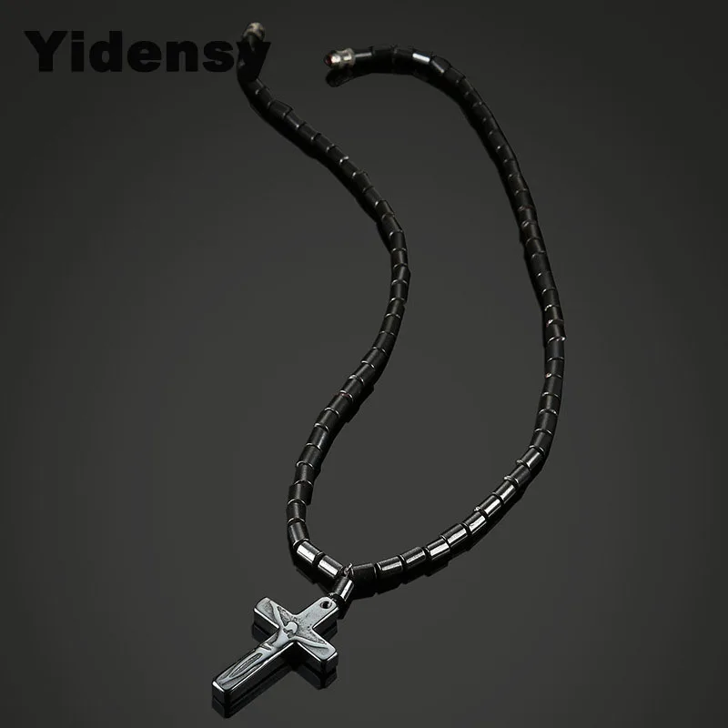 Yidensy Модный кулон в стиле панк крест Иисус ожерелье для здоровья гематит бусы