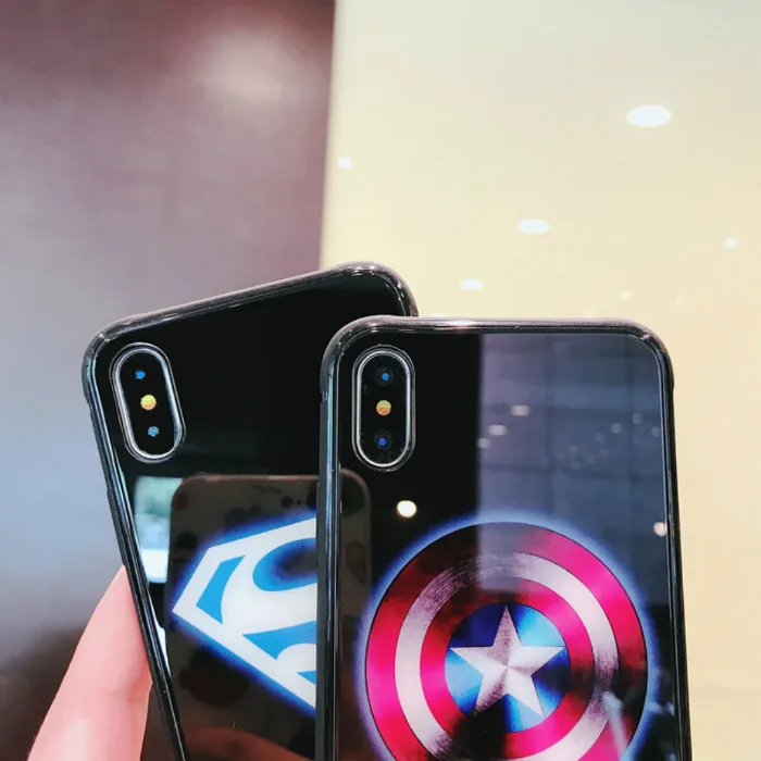 Marvel Человек-паук Бэтмен световой Стекло чехол для iPhone XR XS MAX 7 6 8 плюс Черная пантера Железный человек чехол телефона для iPhone X 10