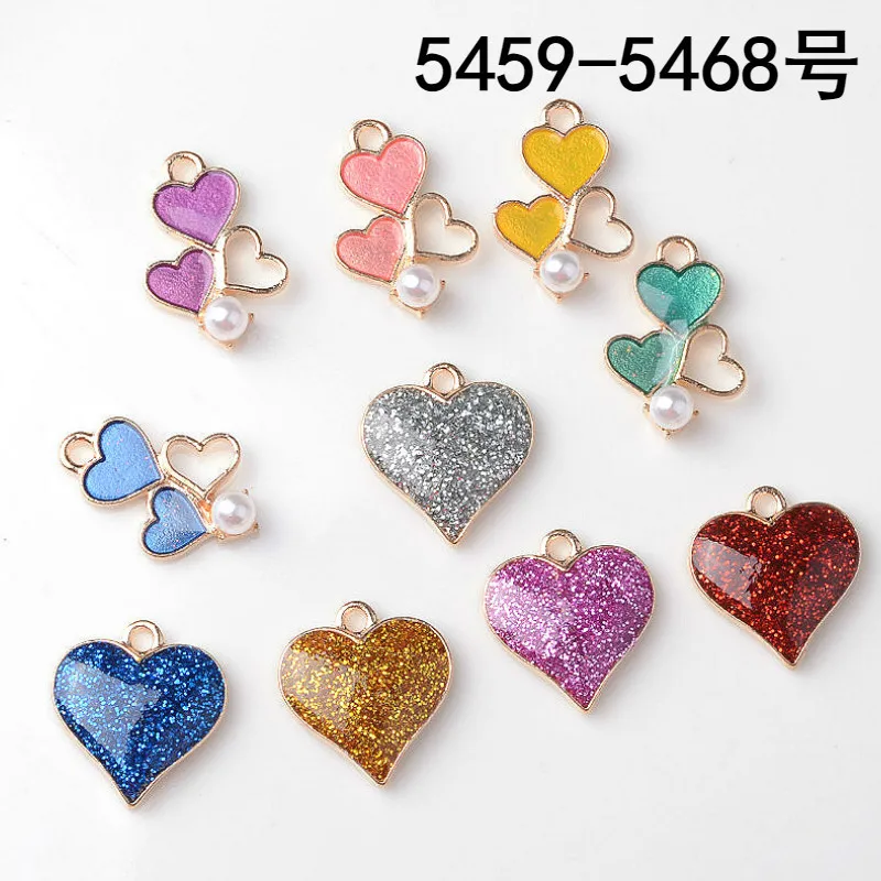 

50PCS Gold Tone Enamel Heart Charm Oil drop Pearl Heart charm for DIY Handmade Necklace Pendant Jewelry Accessory Findings