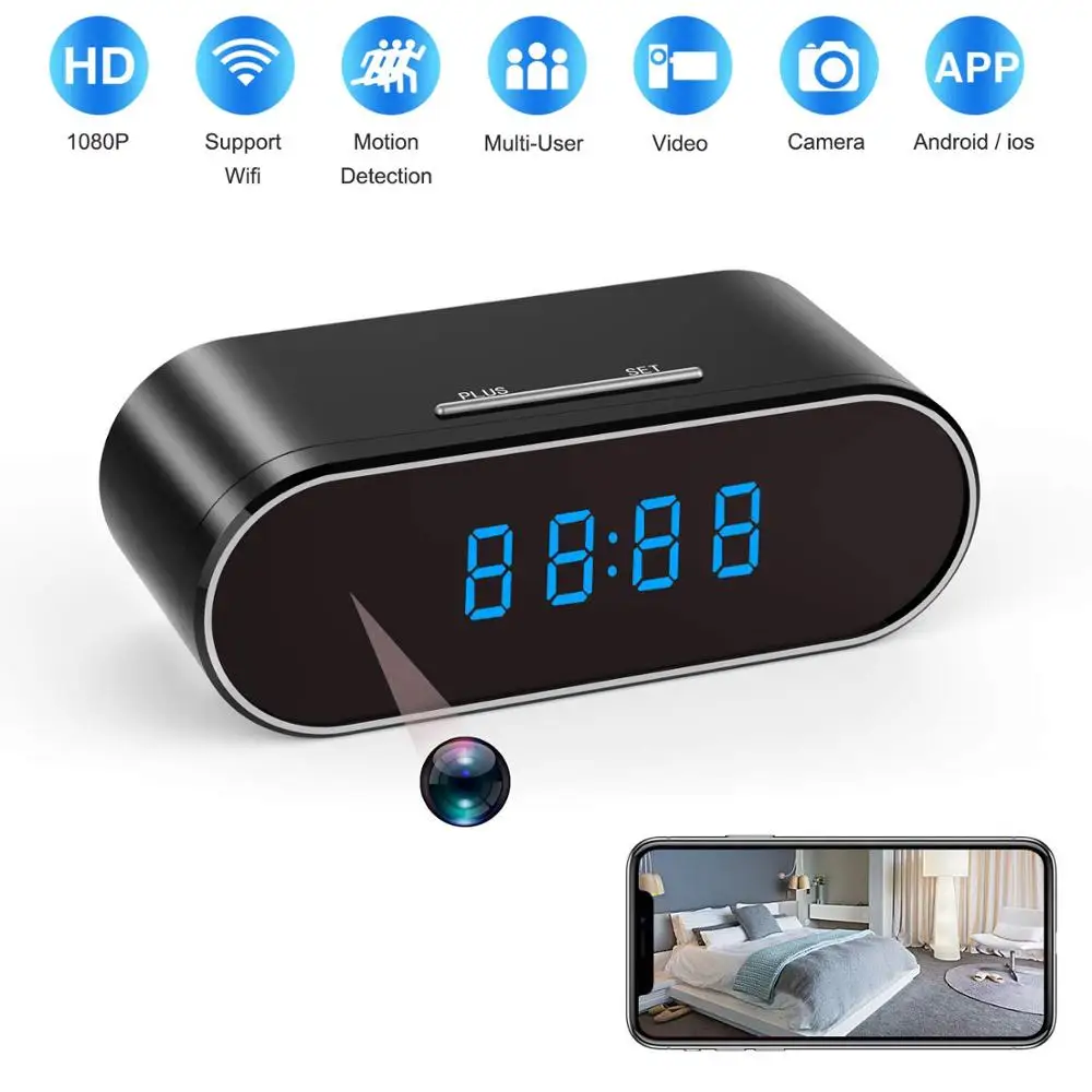 

HD 1080P WiFi настольные часы мини-камера IP микро видеокамера видеорегистратор будильник набор с ночным видением датчик движения удаленный мони...