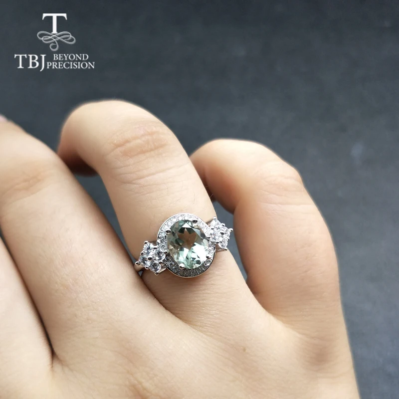 Женское кольцо с натуральным аметистом TBJ элегантное овальным зеленого цвета 7*9