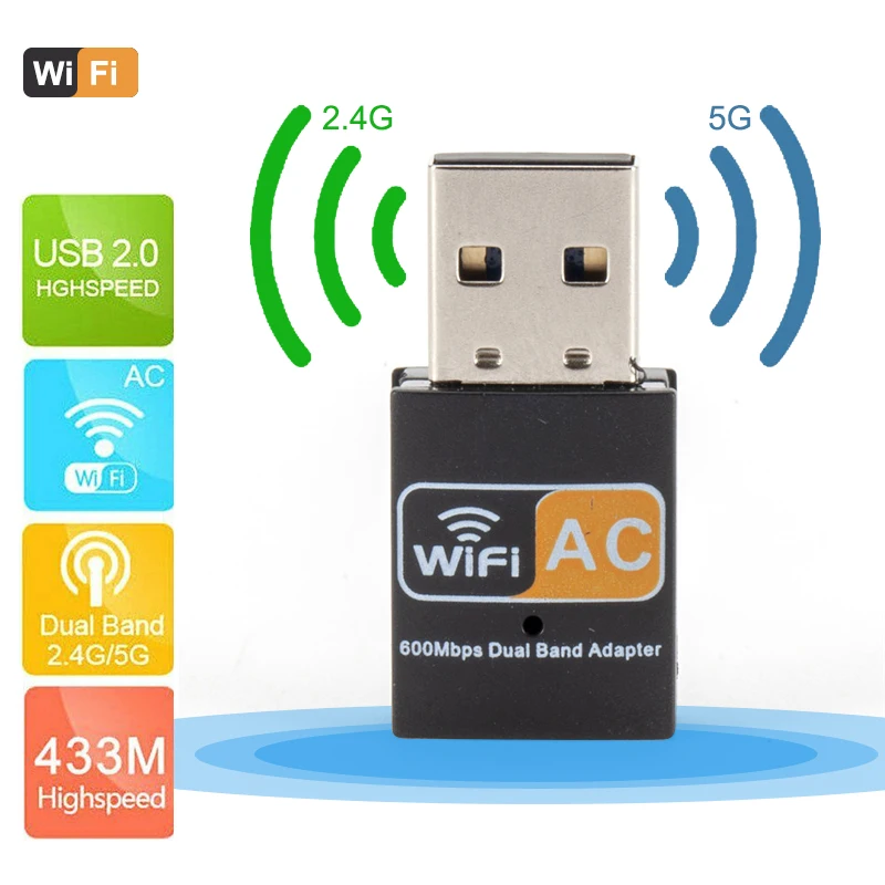 Беспроводной Mini-USB WiFi адаптер 600 Мбит/с Wi-Fi антенна сеть карточки Dual Band 2,4G 5G адаптер ЛВС USB Ethernet приемник адаптер
