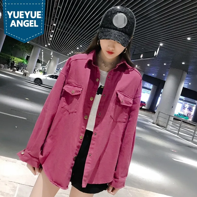 

Женская джинсовая рубашка с длинным рукавом, свободного покроя