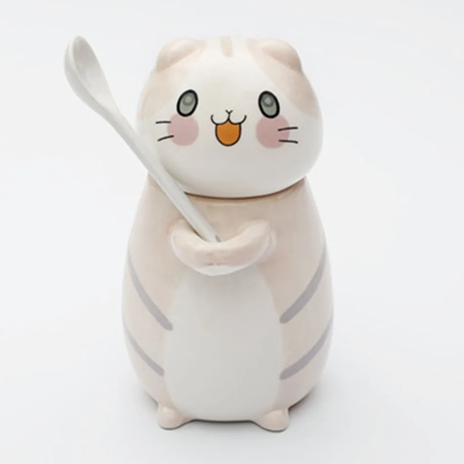 Cute Cat Mug With Lid Handmade Printed Coffee Cups And Mugs With Cat Lid Spoon Ceramic Creative Cartoon Cat Coffee Mug Cup - Цвет: Ice Cream