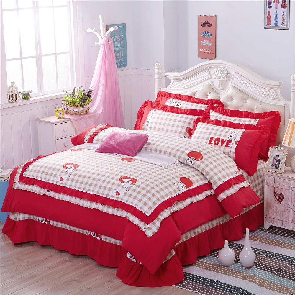 Корейская принцесса 100% хлопок отшлифовать Постельное белье четыре штуки