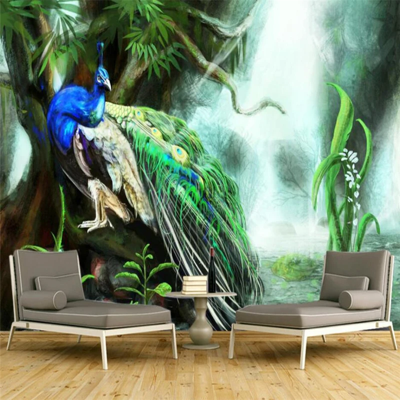 wellyu Modern minimalist green forest Peacock TV background wall custom large mural wallpaper papel de parede | Обустройство дома