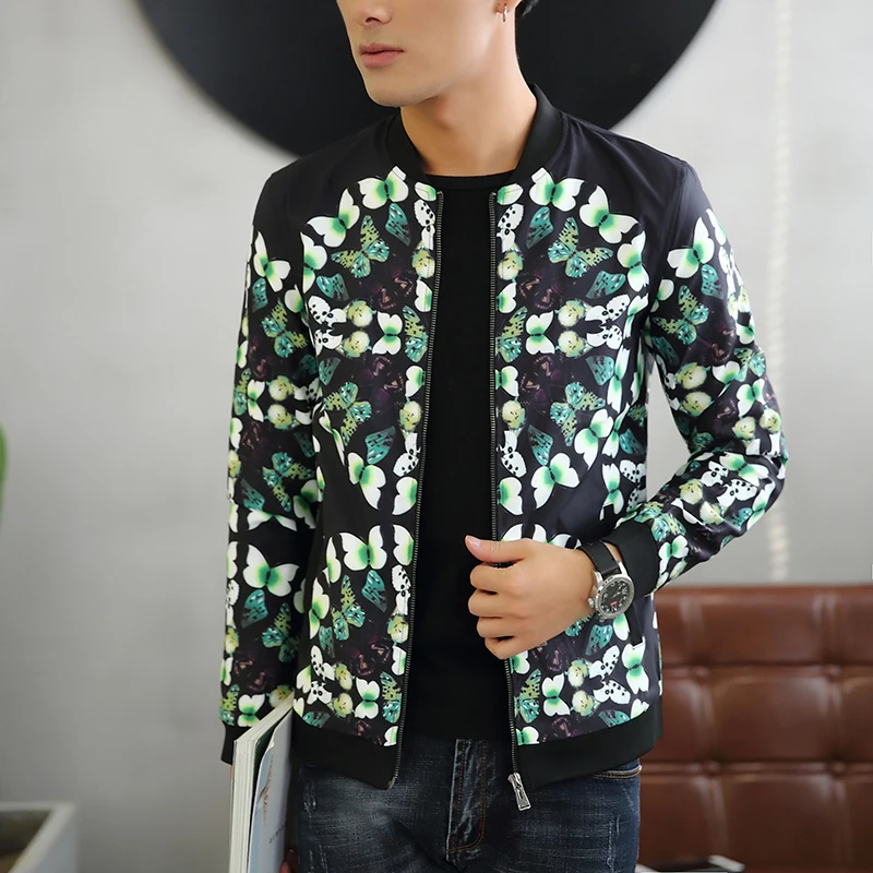 Мужская куртка 2017 осеннее пальто с принтом бабочка цветочным B333 8805 P95 | одежда