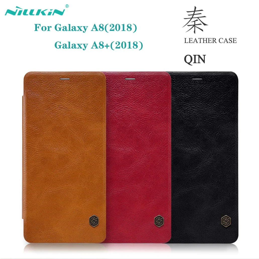 Флип чехол Nillkin Qin для Samsung Galaxy A8 + 2018 винтажный кожаный книжка с кармашком карт A8Plus