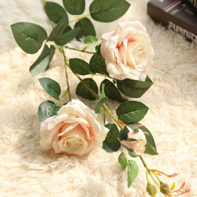 

3 heads/bouquet silk rose high qualit artificial flower wedding flower bouquet decorative for home room decoration