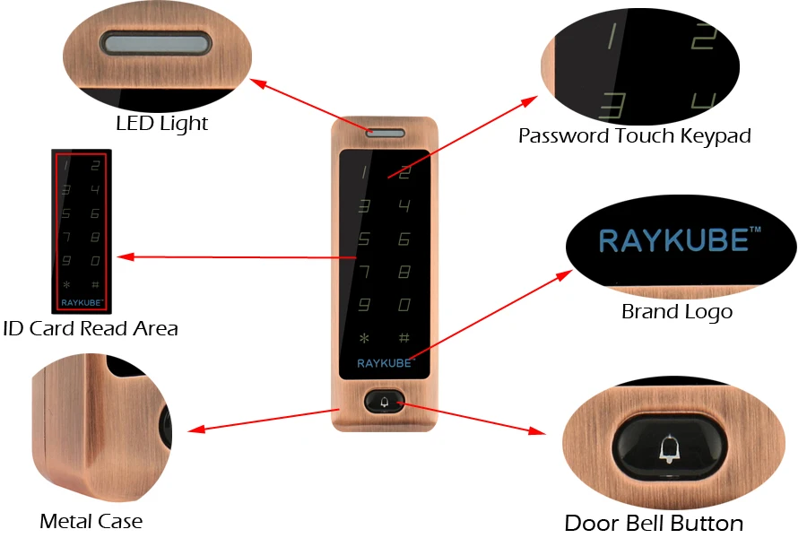 RAYKUBE DIY система контроля доступа набор с RFID сенсорной клавиатурой+ Электронные дверные замки+ кнопка выхода+ блок питания+ RFID ключи