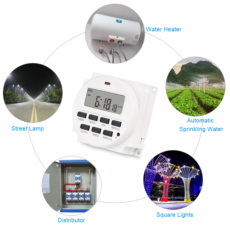

TM618H-2 220V AC Digital Time Switch Output Voltage 7 Day Weekly Programmable Timer Switch for Lights Application