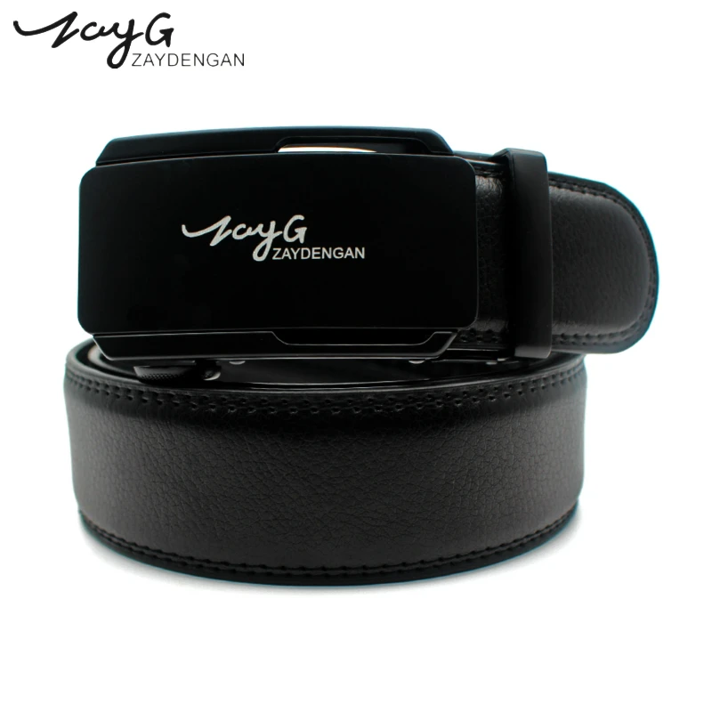 

ZAYG Fashion Designers Men Metal Automatic Buckle Leather Luxury Belts Men Business Alloy Buckle Belt for Men Fine Black Belt