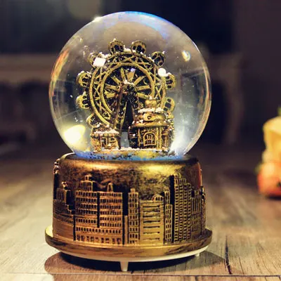 12*9CM Tan Ferris Wheel Snow Globe Glass Crystal Ball Music Box Craft Home Desktop Decor Wedding Christmas New Year Gifts | Дом и сад