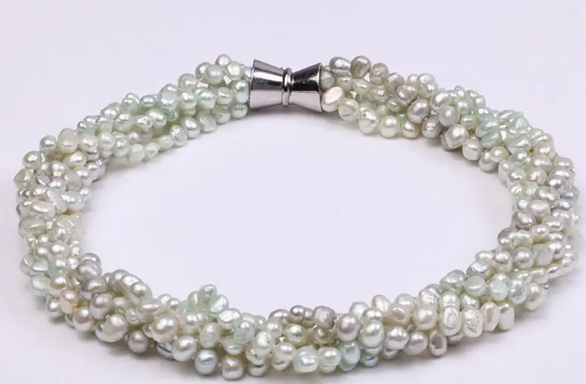 

36-43cm 14-17'' 6 Rows Women Jewelry AAA natural pearl 6x7mm white gray green baroque freshwater pearl necklace gift
