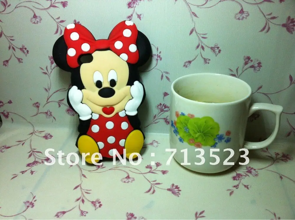 Wholesale 10 pcs/ lot Cute 3D Mickey Mouse Silicone Case for iPhone 4/4S with retail package Free shipping |