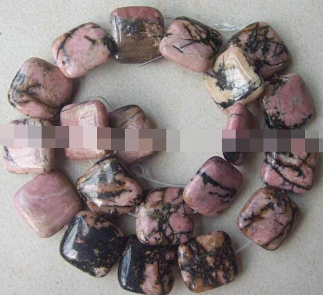 Jewelr 006458 Natural Pink &amp Black Rhodonite Square Round Beads necklace 18&quot nature | Украшения и аксессуары