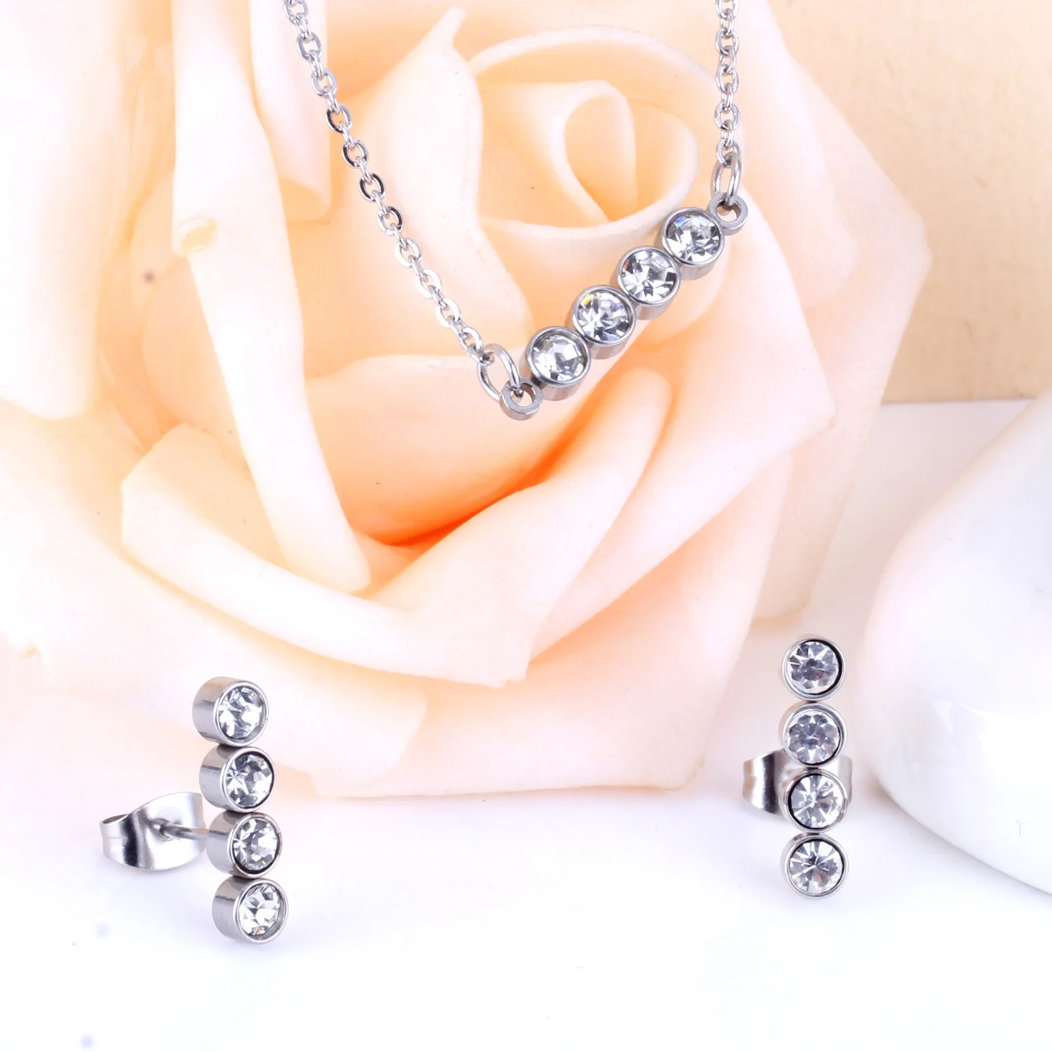 Ювелирные наборы LUXUSTEEL CZ золотистого и серебряного цвета круглый кулон ожерелье