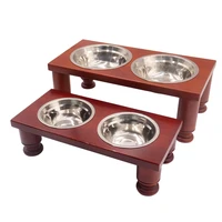 new dog feeders bowl wooden tableware ceramic and stainless steel double mouth bowl high grade antiskid pet supplies