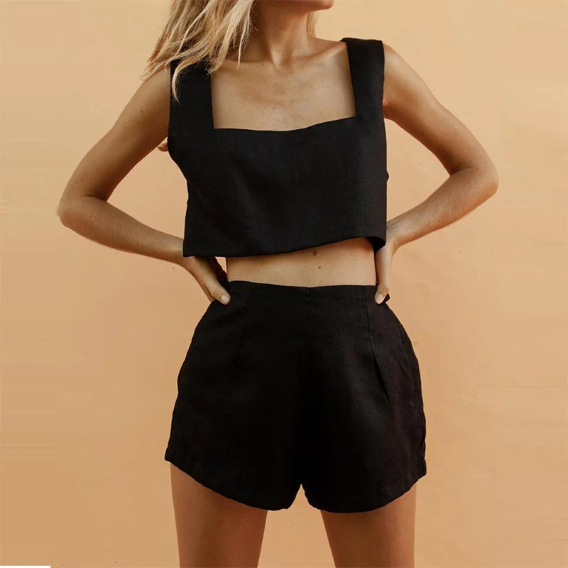 Летний Повседневный Женский комплект из двух предметов укороченный топ без