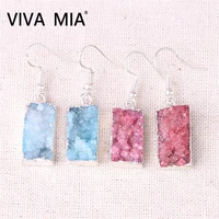ear jewelry geometric square agates cluster earrings female pink blue crystal simple stone earrings silver plated long section