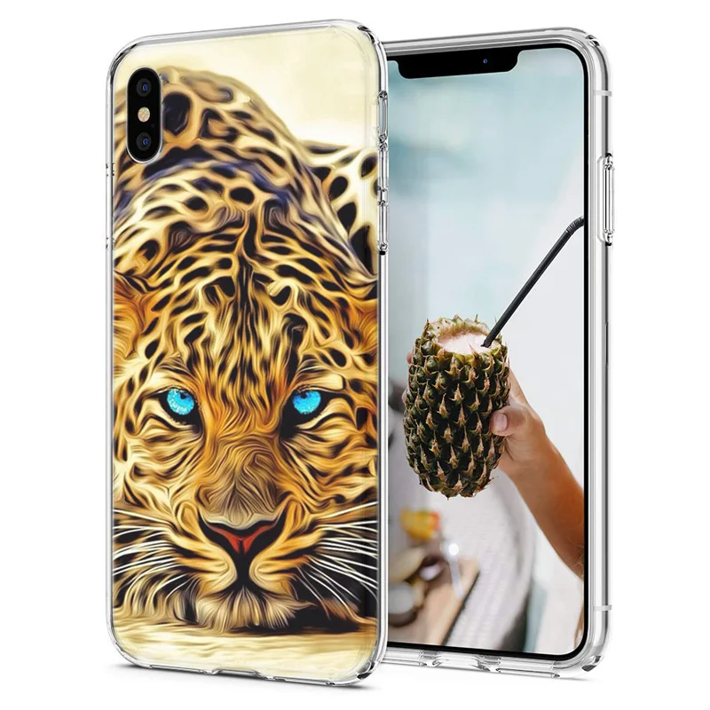 Мягкий чехол для телефона iPhone X XS XR чехлы из ТПУ с красочным рисунком льва волка