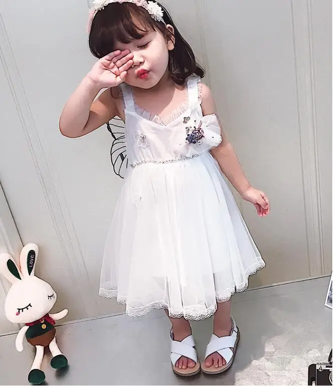 12Month-5Y Baby Girl Princess Dress 2019 Summer Elegant White Flower Wings Tulle Wedding Dresses Children Kid Clothes | Детская одежда